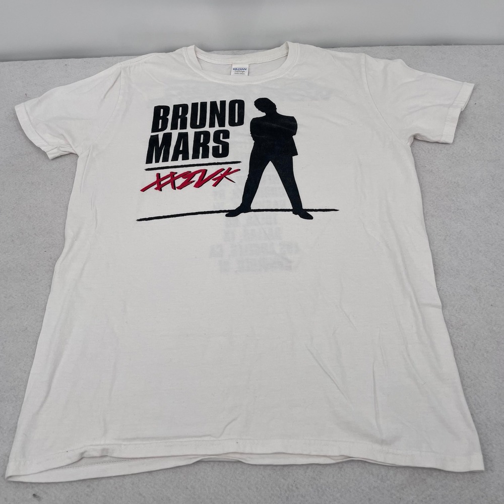 Bruno Mars 24K Magic‎ World Tour Graphic T-Shirt White Medium Gildan Softstyle